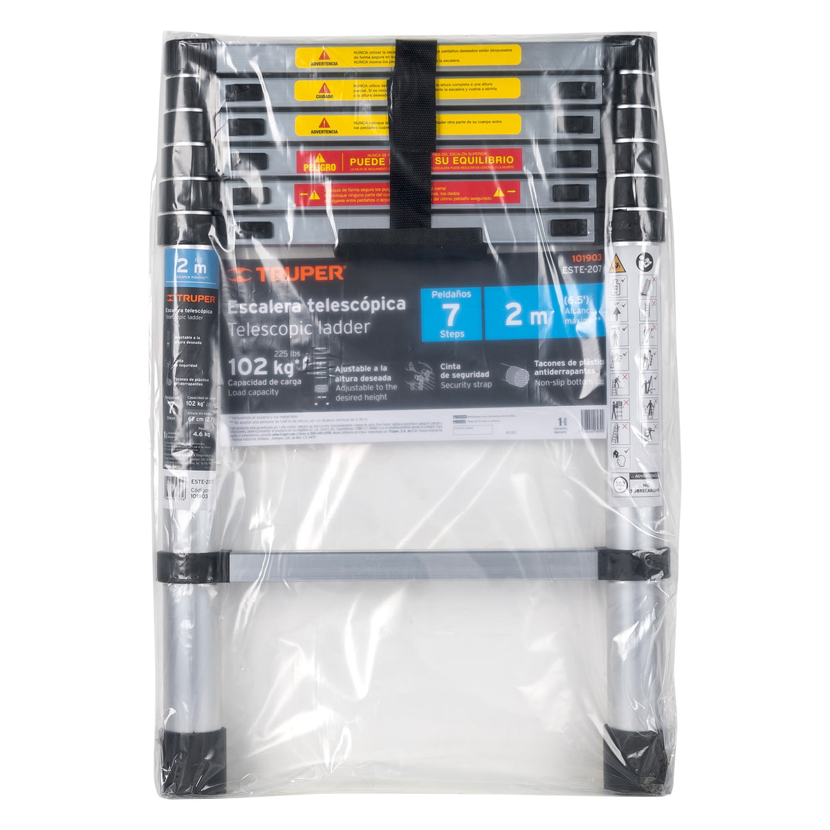Escalera telescópica, 7 peldaños, tipo II, capacidad 102kg, Truper, SKU 101903 — vista 2