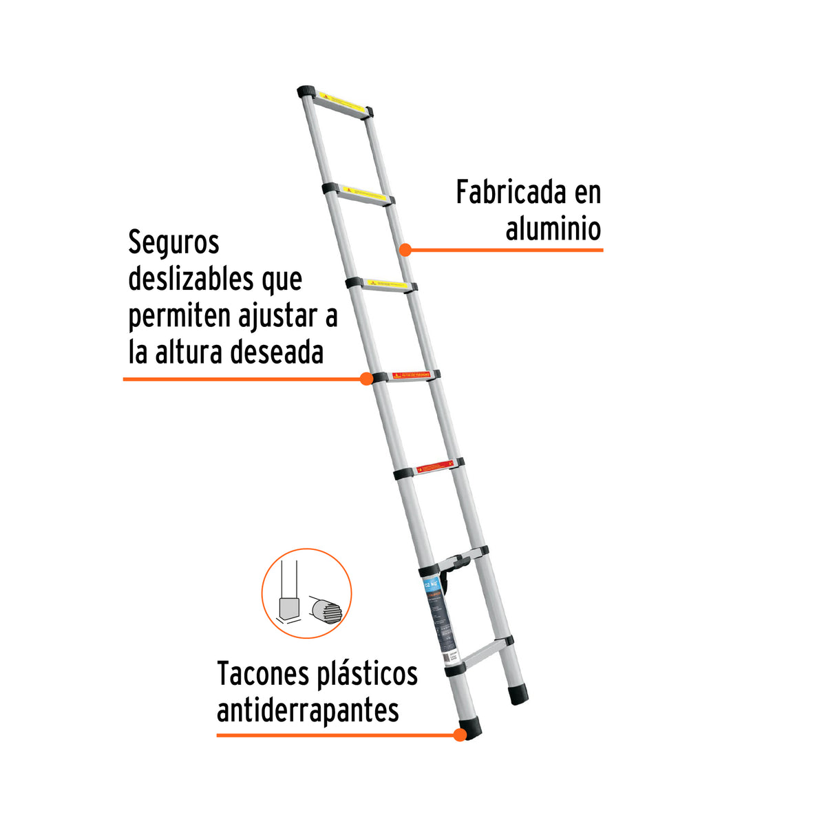 Escalera telescópica, 7 peldaños, tipo II, capacidad 102kg, Truper, SKU 101903 — vista 3