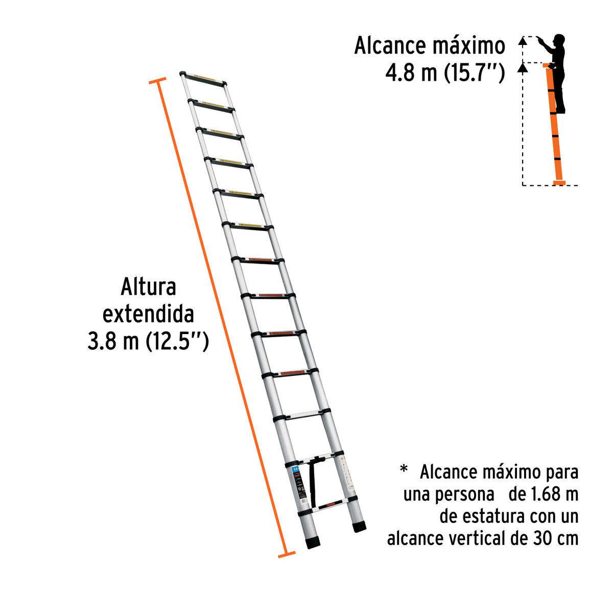 Escalera telescópica,13 peldaños, tipo II, capacidad 102kg, Truper, SKU 101904 — vista 4