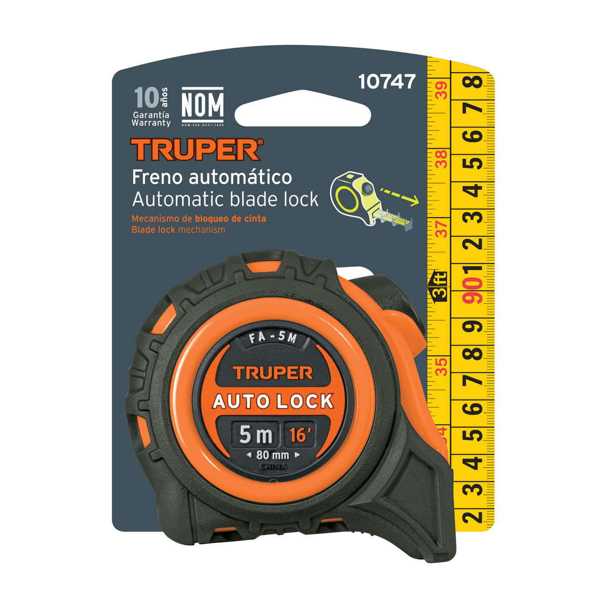 Flexómetro Auto-Lock contra impactos 5 m cinta 19 mm, TRUPER — foto oficial 2