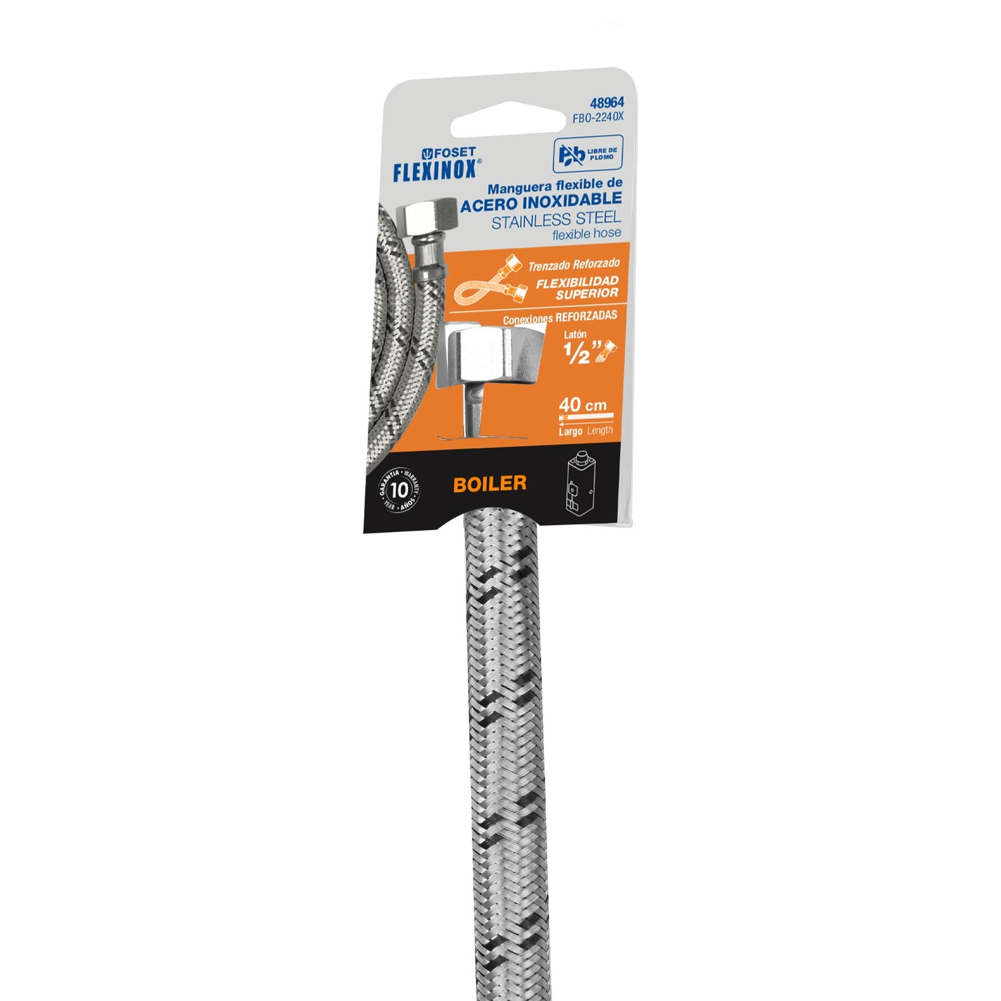 MANGUERA BOILER 40CM 1/2" X 1/2" ACERO INOXIDABLE FOSET 48964 FBO-2240X