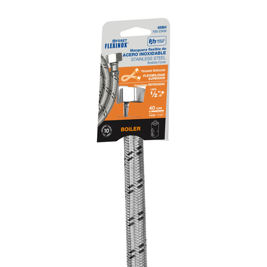 MANGUERA BOILER 40CM 1/2" X 1/2" ACERO INOXIDABLE FOSET 48964 FBO-2240X
