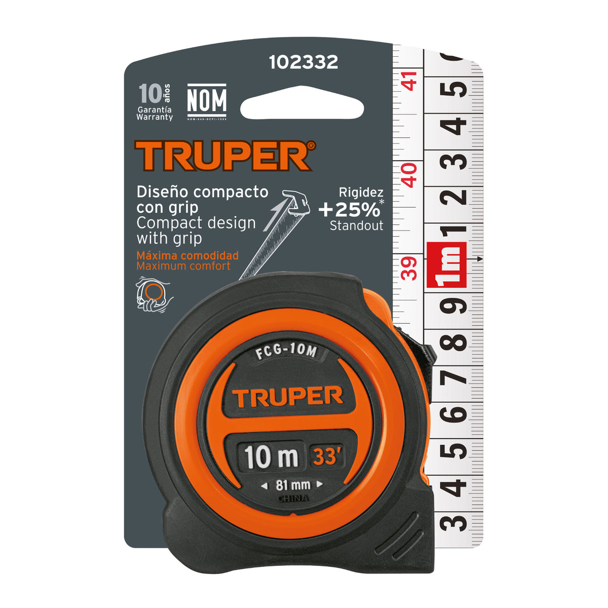 Flexómetro compacto contra impactos 10 m cinta 25 mm, TRUPER, Truper, SKU 102332 — vista 2