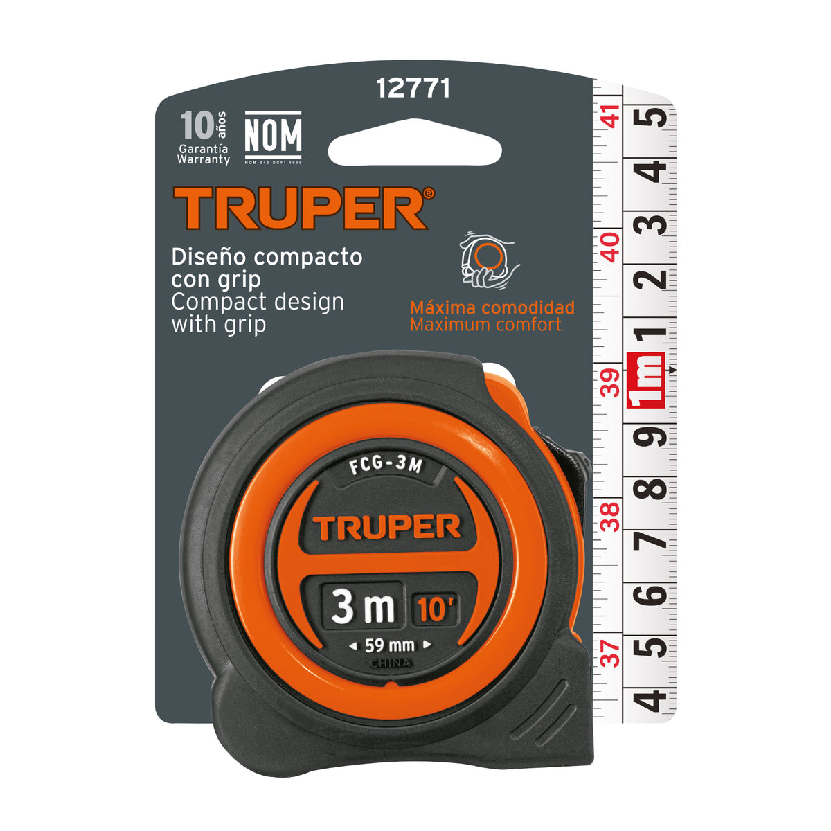 Flexómetro compacto contra impactos 3 m cinta 16 mm TRUPER — foto oficial 2