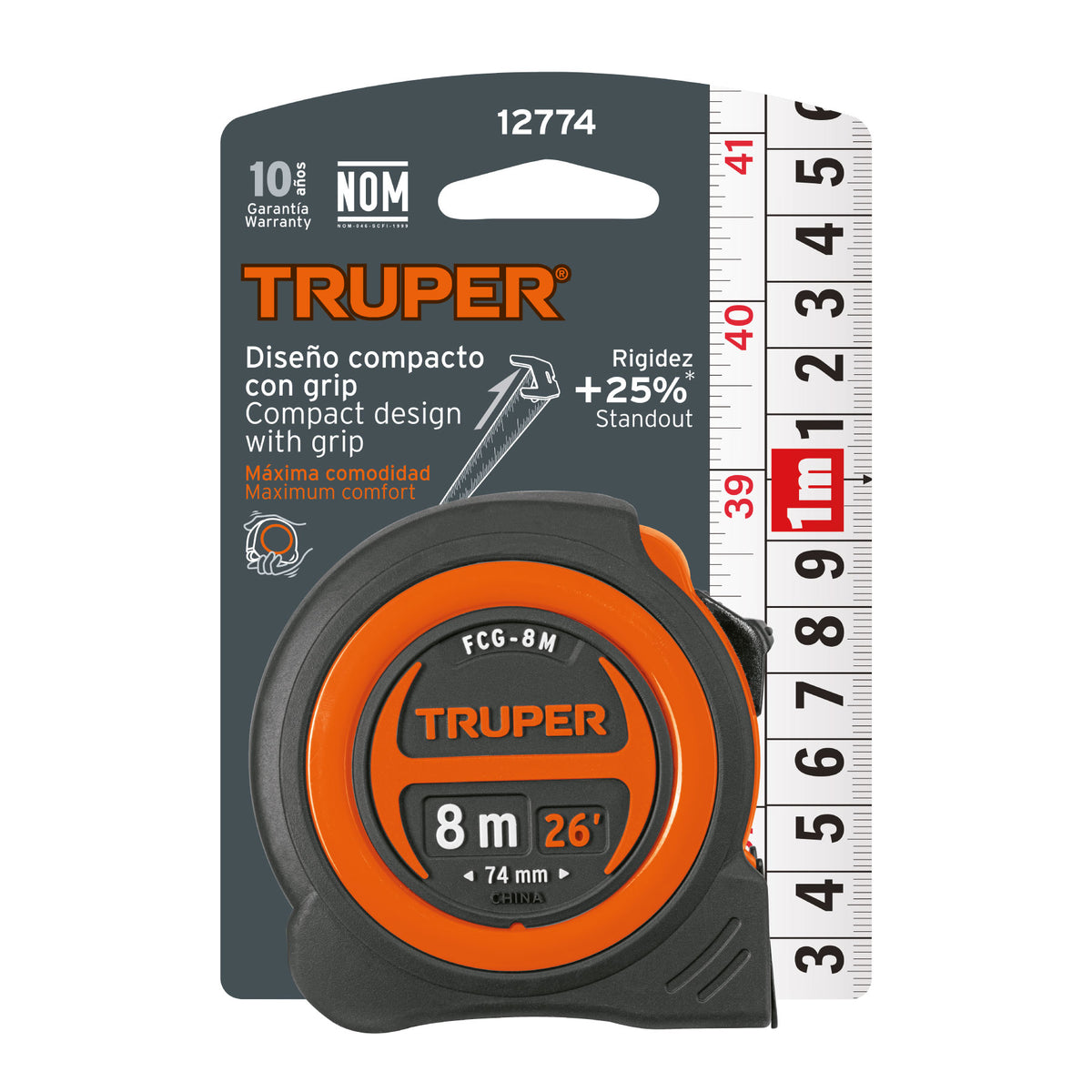Flexómetro compacto contra impactos 8 m cinta 25 mm TRUPER — foto oficial 2