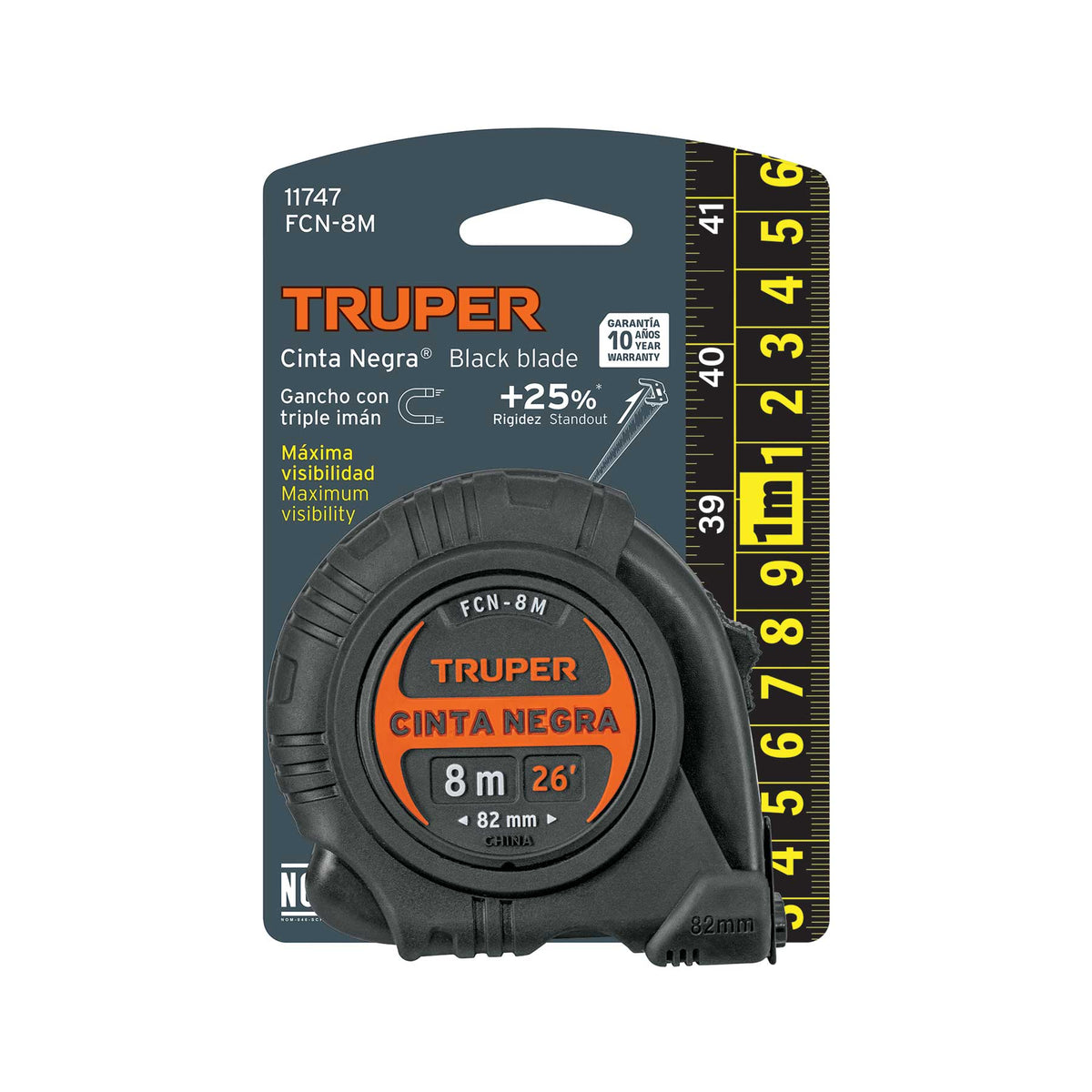 Flexómetro contra impactos 8 m Cinta Negra 25 mm TRUPER — foto oficial 2