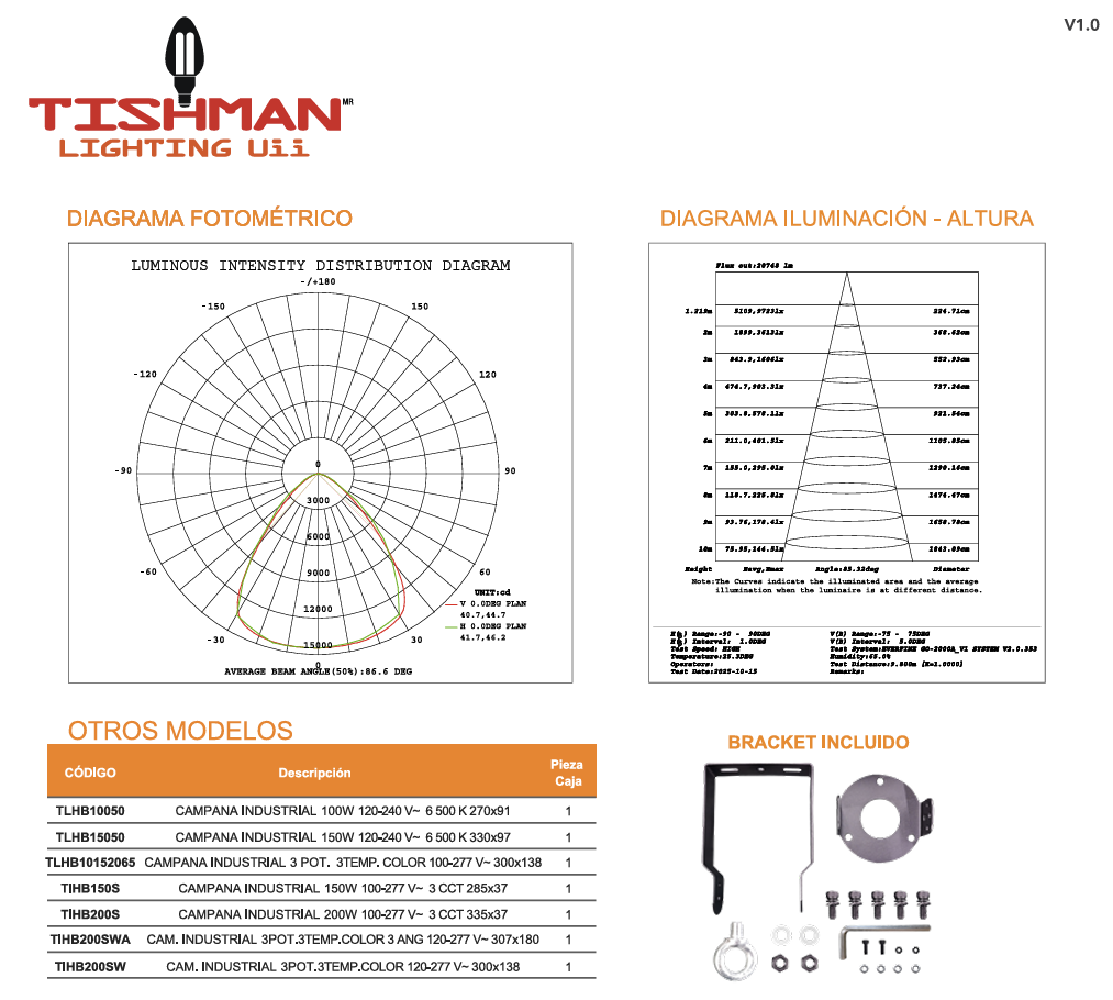 CAMPANA INDUSTRIAL UFO TISHMAN 200W 6500K 24300LM 100-240V TLHB20050