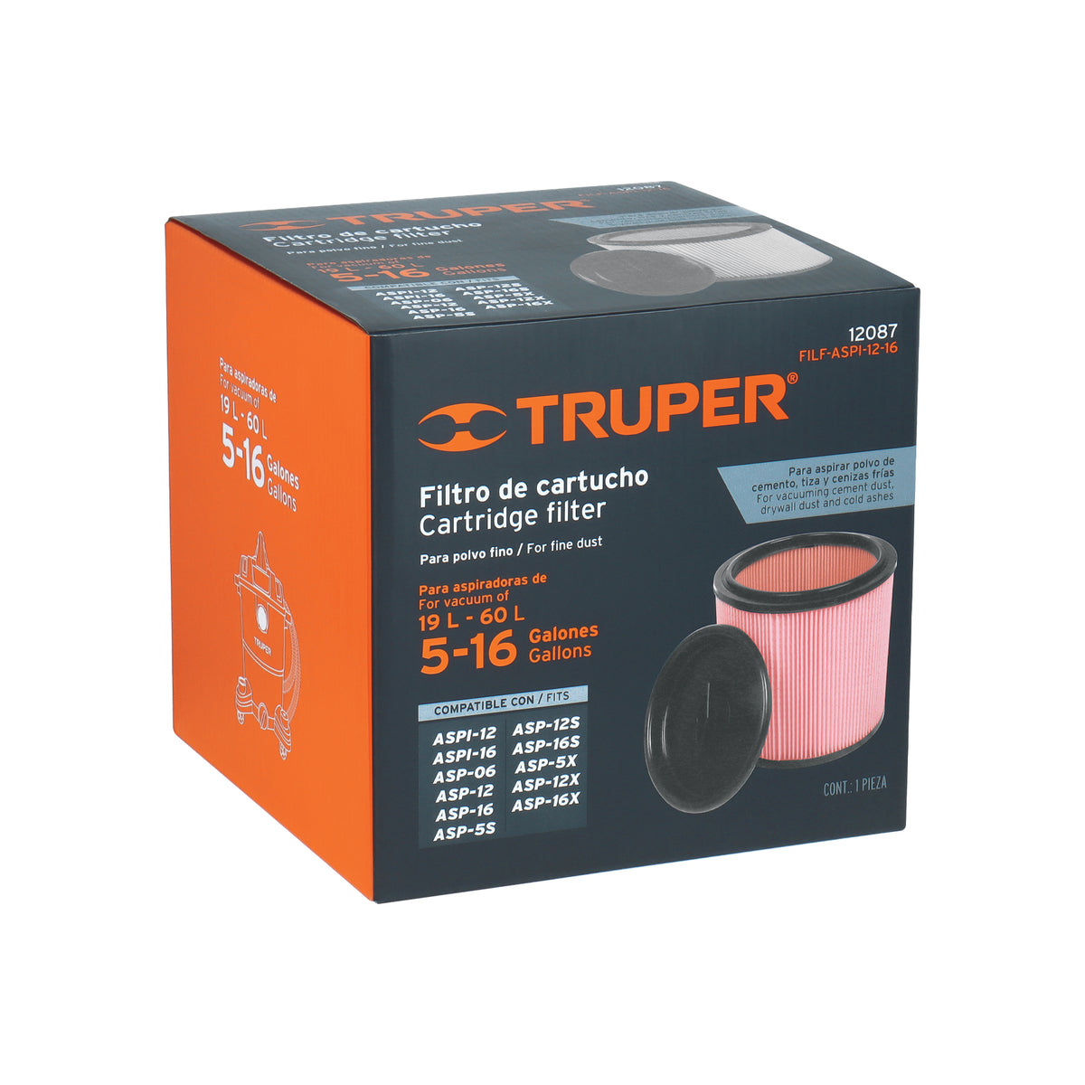 Filtro cartucho polvo fino, aspiradoras 12 y 16 gal, TRUPER — foto oficial 2