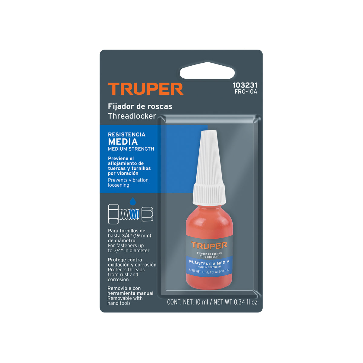 Fijador de roscas, removible, 10 ml, azul, TRUPER, Truper, SKU 103231 — vista 2