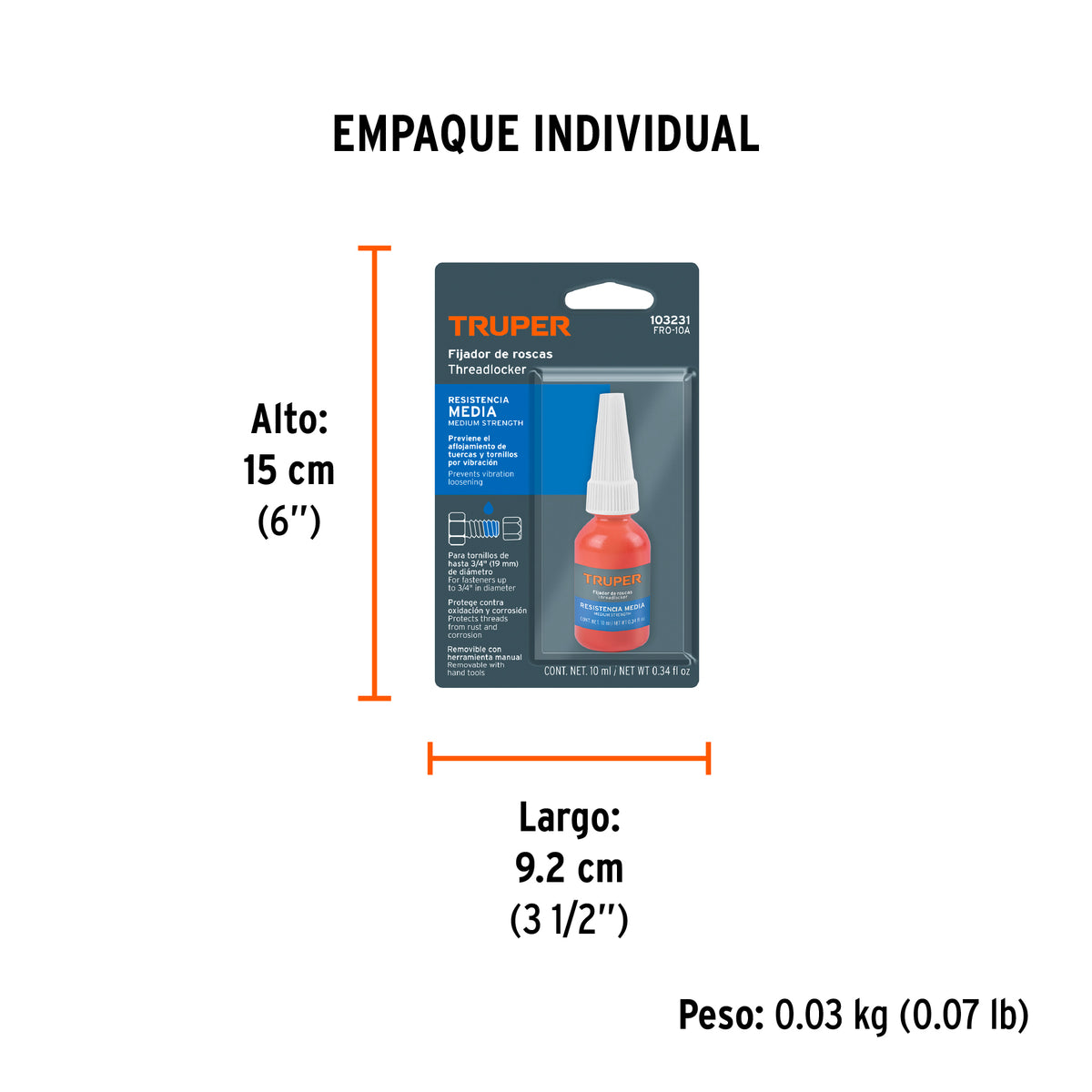Fijador de roscas, removible, 10 ml, azul, TRUPER, Truper, SKU 103231 — vista 5