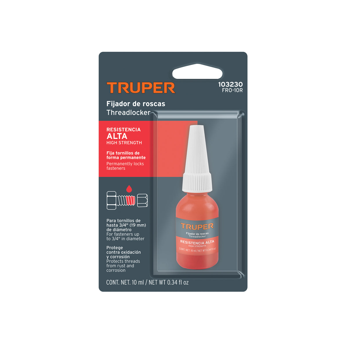 Fijador de roscas, permanente, 10 ml, rojo, TRUPER, Truper, SKU 103230 — vista 2