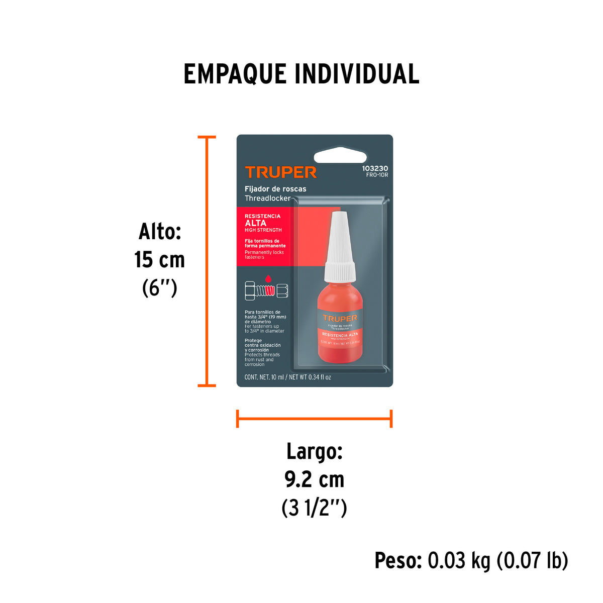Fijador de roscas, permanente, 10 ml, rojo, TRUPER, Truper, SKU 103230 — vista 5
