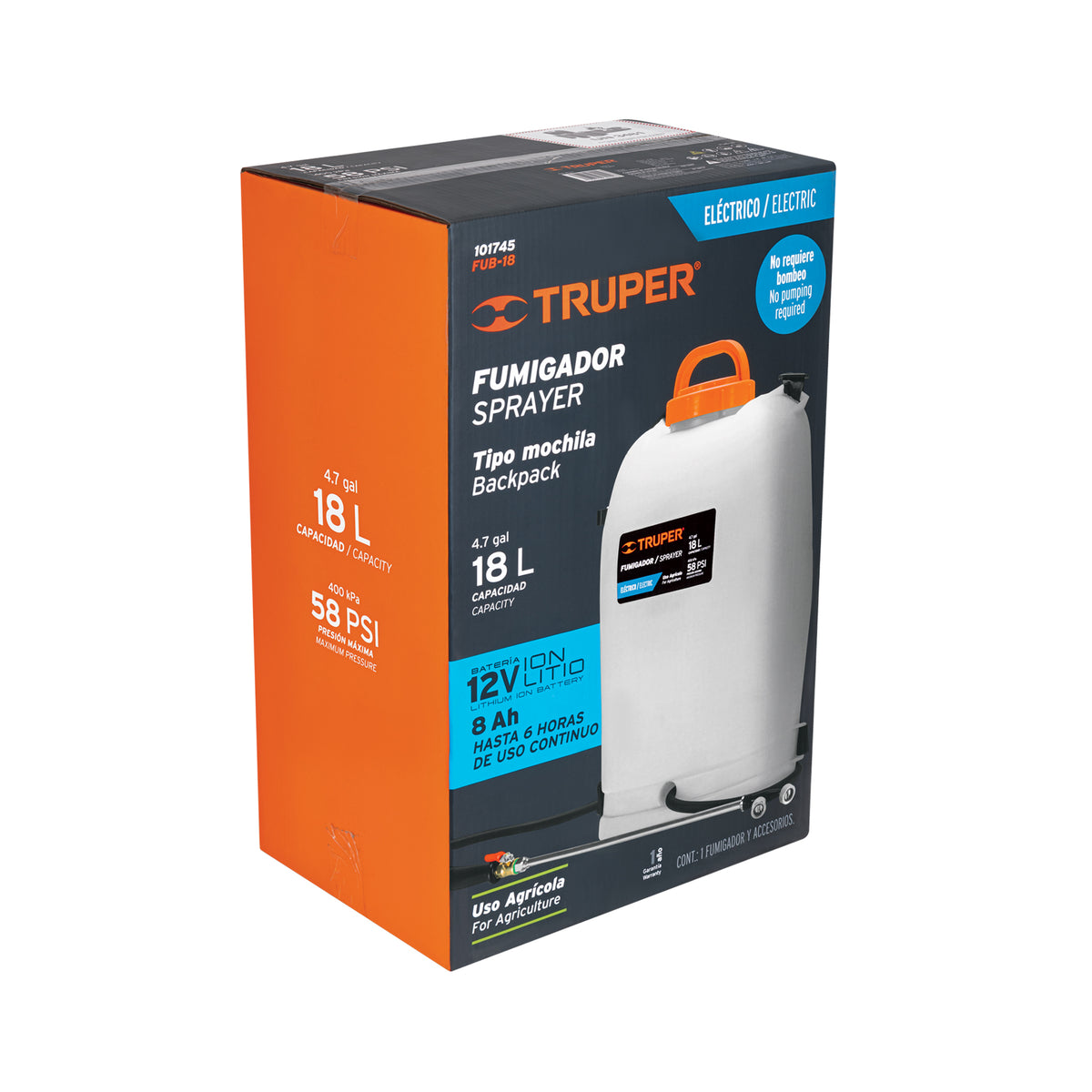Fumigador de mochila 18L, con batería ion litio 12 V, TRUPER, Truper, SKU 101745 — vista 2
