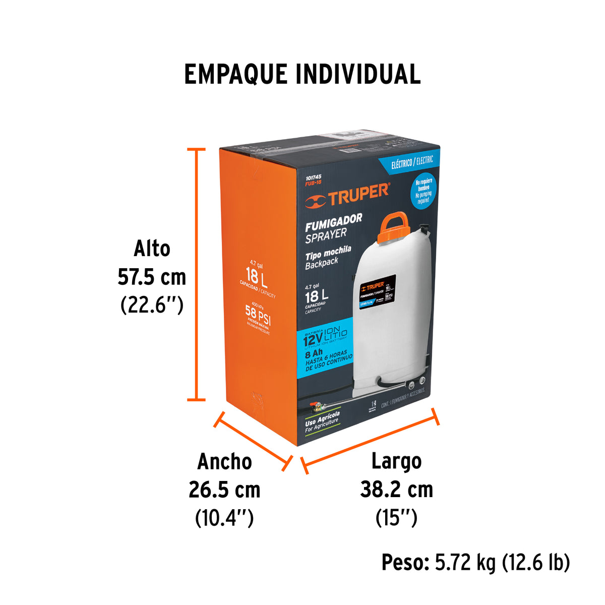 Fumigador de mochila 18L, con batería ion litio 12 V, TRUPER, Truper, SKU 101745 — vista 5