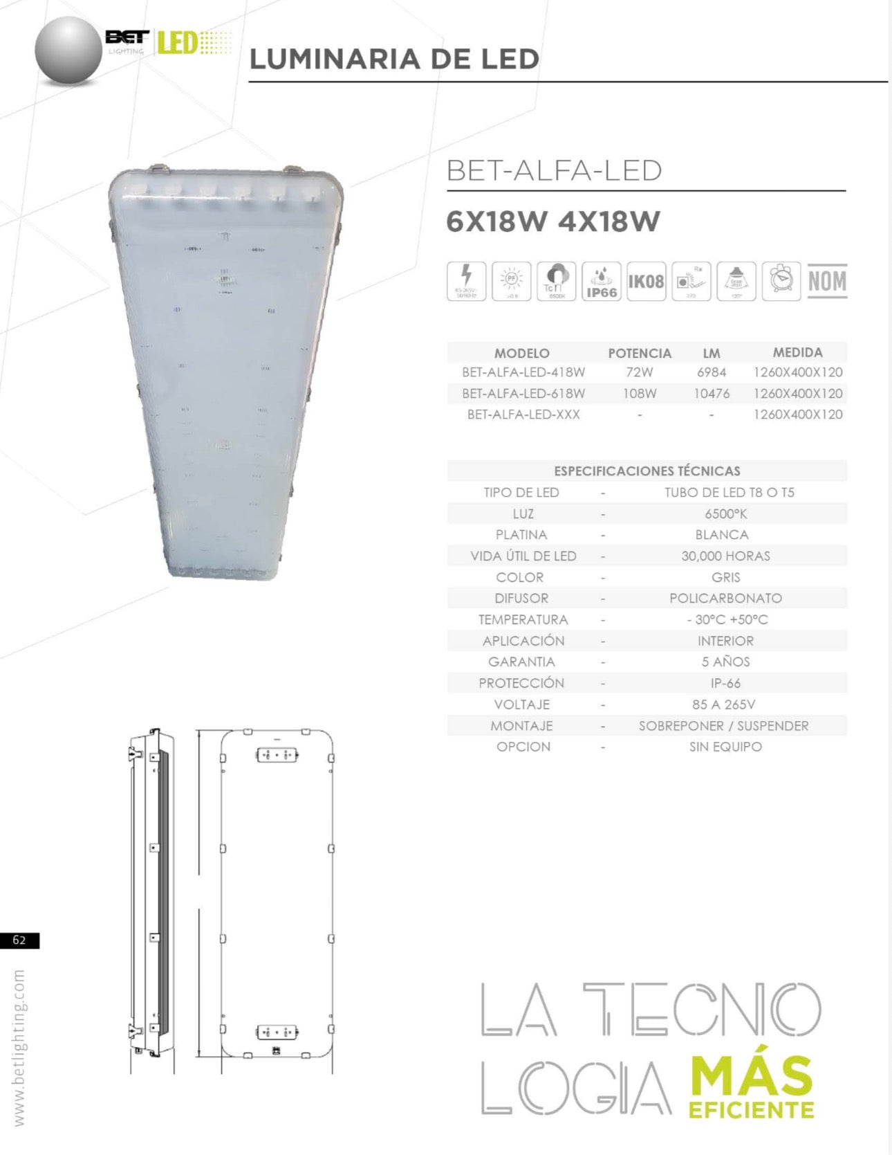 GABINETE LED A PRUEBA DE VAPOR 6X18 2 LADOS ALPHA BET LIGHTING