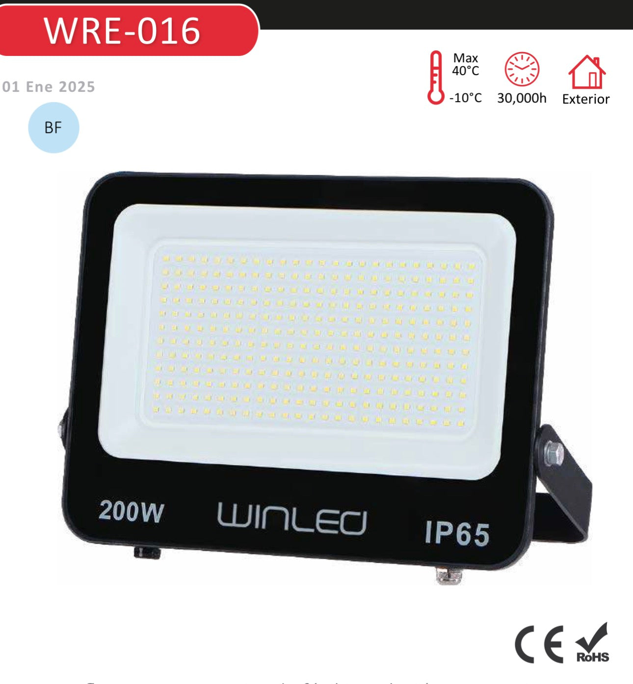 REFLECTOR LED 200W IP65 64K LUZ FRÍA WINLED WRE-016
