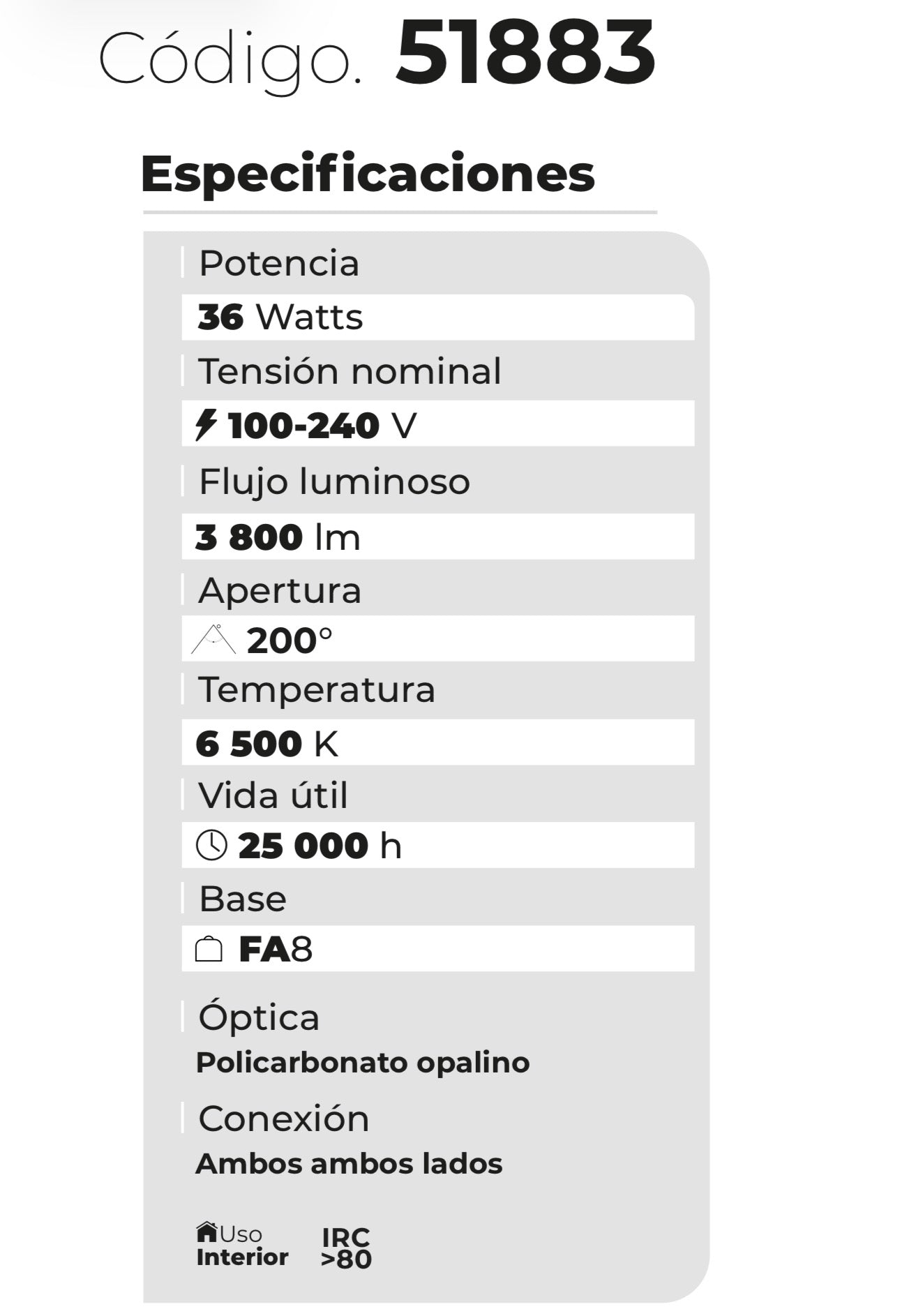 TUBO LED T8 OPALINO RESPALDO ALUMINIO T8 FA8 36W 3,100LM 65K LUZ FRÍA 2.37MTS PHILCO 51883