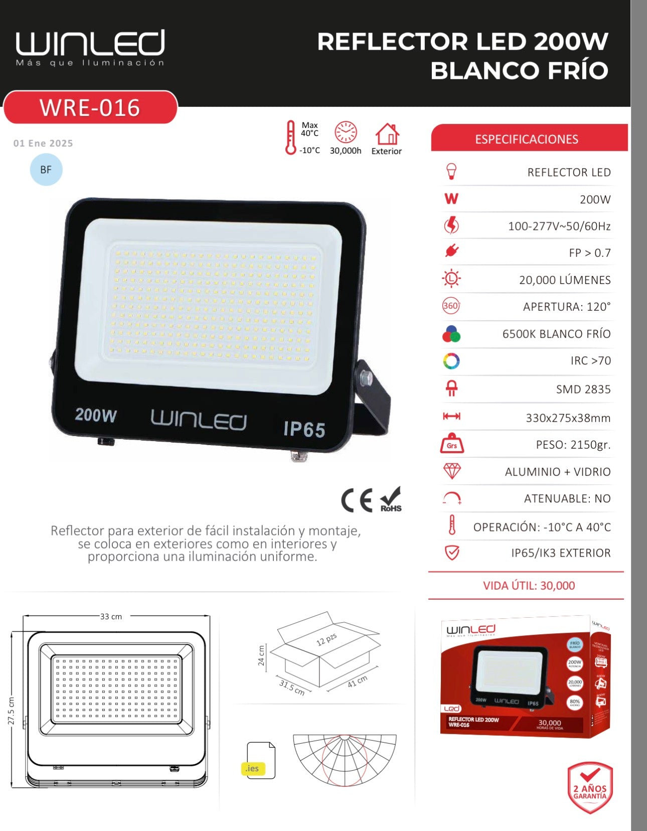 REFLECTOR LED 200W IP65 64K LUZ FRÍA WINLED WRE-016