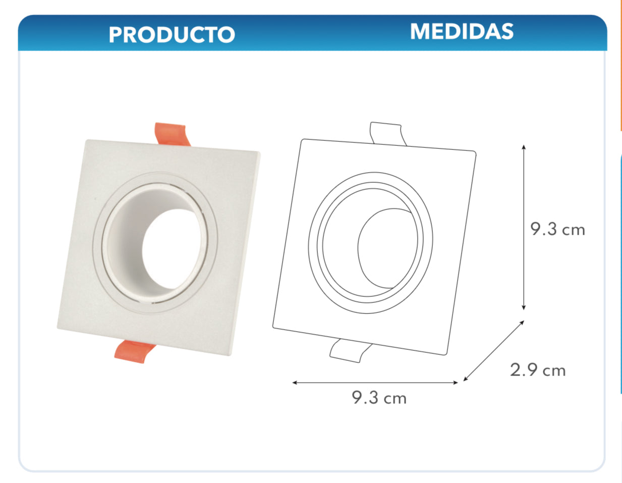 SPOT DOWN LIGHT CUADRADO EMPOTRABLE DIRIGIBLE BLANCO BASE GU5.3 (PHILCO) NO INCLUYE FOCO