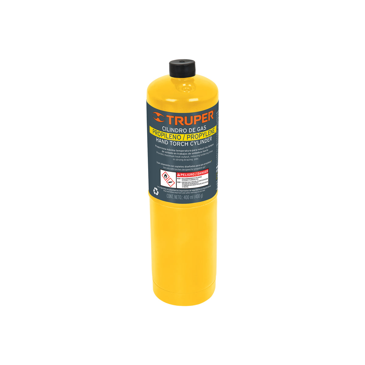 Cilindro de gas propileno de 400 g, amarillo, TRUPER — foto oficial 1