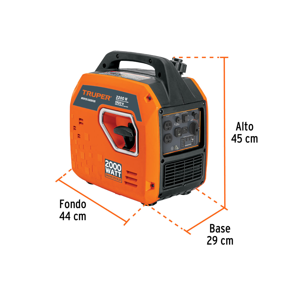 Generador silencioso inverter 2.2kW, 80 cc, encendido manual, Truper, SKU 103278 — vista 4