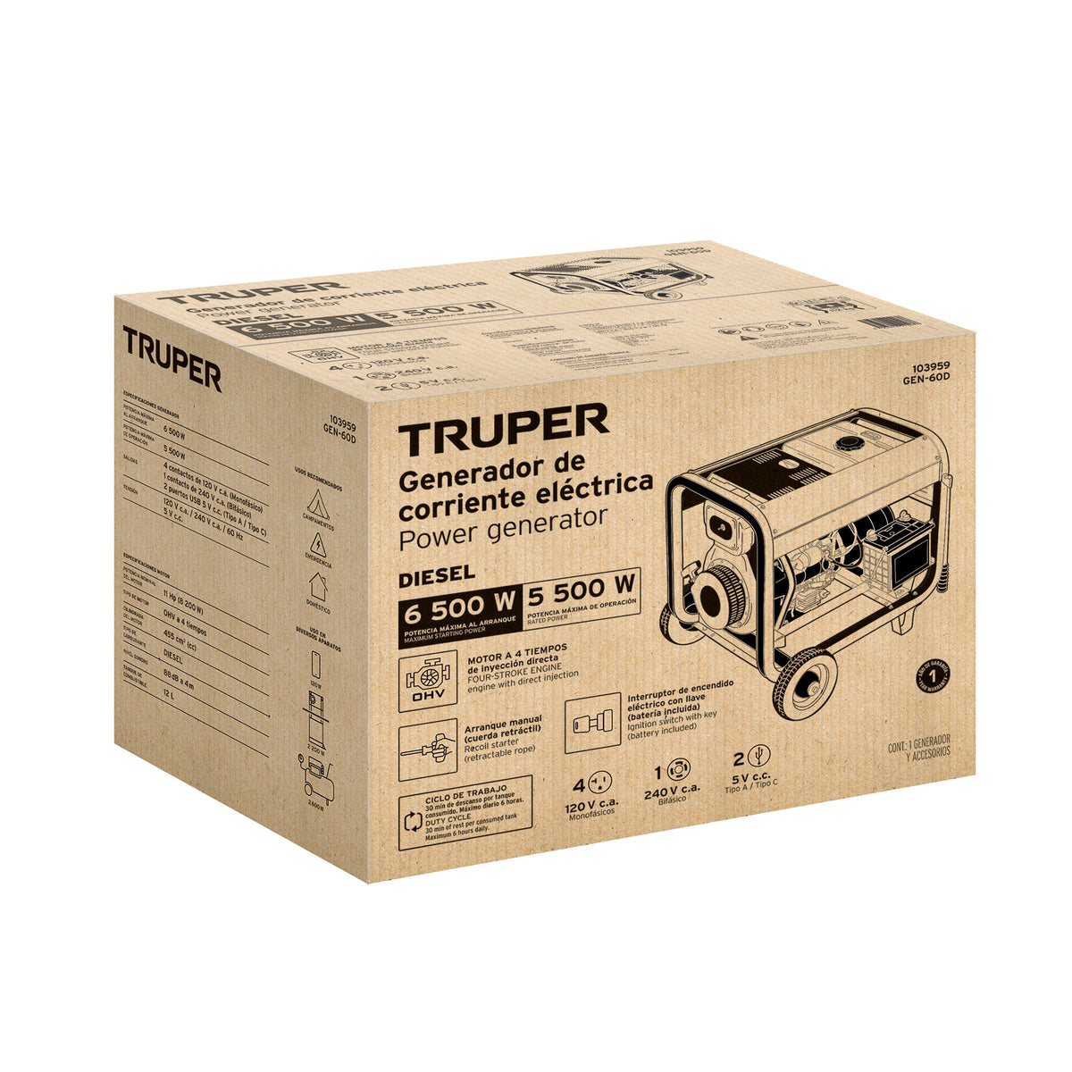Generador portátil 6 kW motor a diesel, TRUPER — foto oficial 2