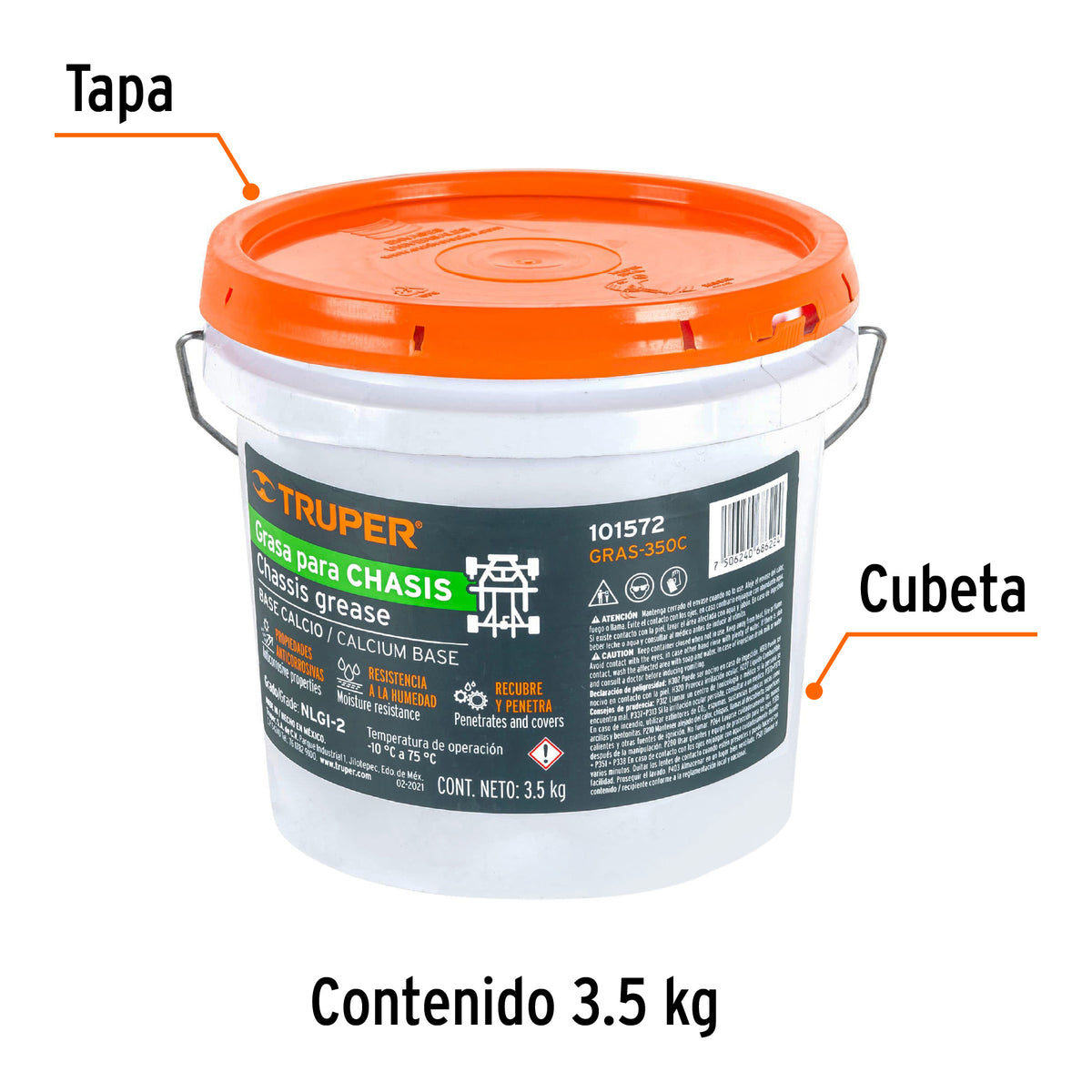 Grasa lubricante para chasis, base calcio, 3.5 kg, TRUPER, Truper, SKU 101572 — vista 3