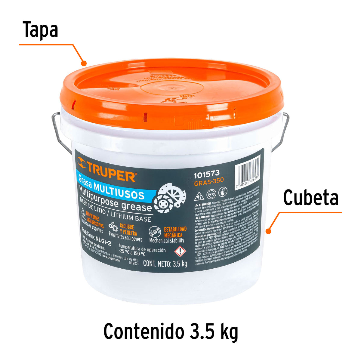 Grasa lubricante multiusos, base litio, 3.5 kg, TRUPER, Truper, SKU 101573 — vista 3