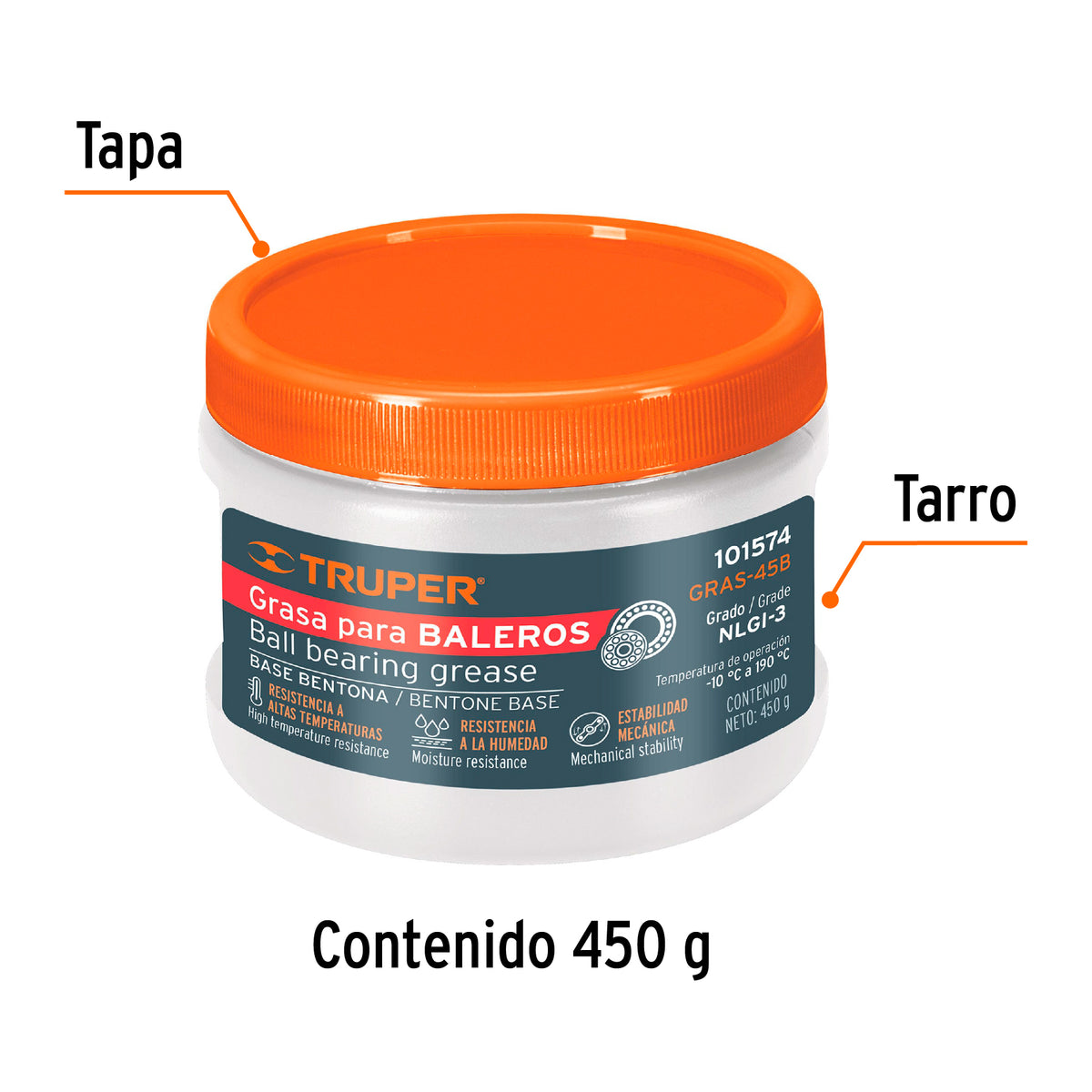 Grasa automotriz, base bentona, 450 g, TRUPER, Truper, SKU 101574 — vista 3