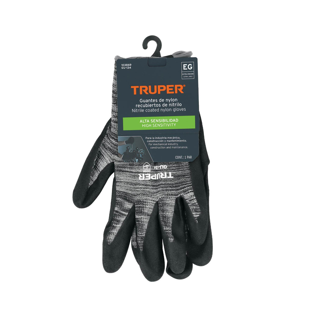 Guantes de nylon recubiertos de nitrilo arenoso, XG, TRUPER — foto oficial 2