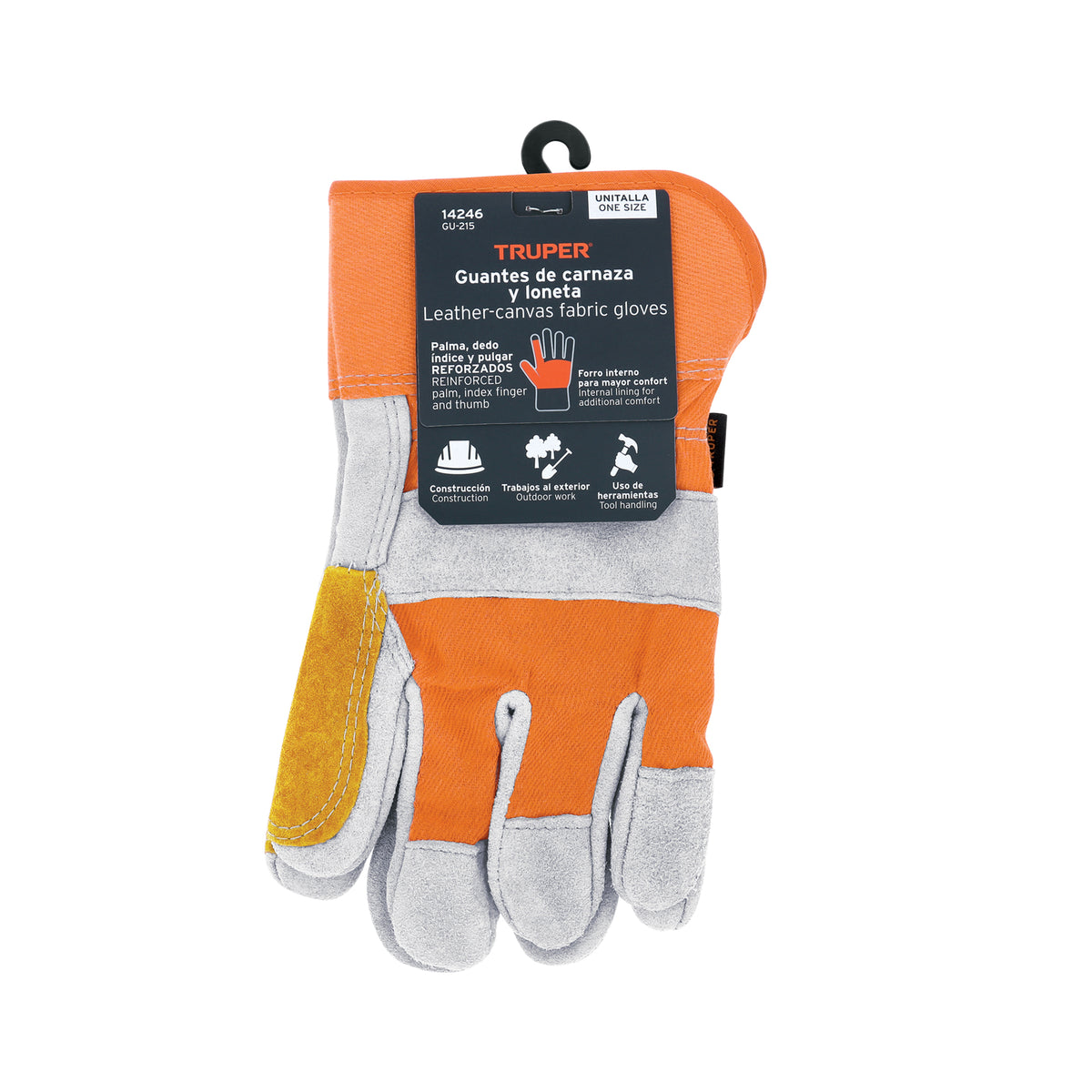 Guantes de carnaza y loneta con refuerzo unitalla TRUPER — foto oficial 2