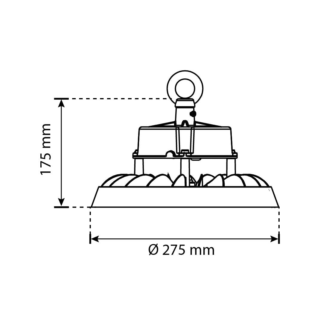 LÁMPARA UFO INDUSTRIAL 100W 21,000LM 55K LUZ FRÍA SUPRESOR DE PICOS 6KVA  100-277V BOOMER HS RS-210 HB010785 ATENUABLE 0-10v