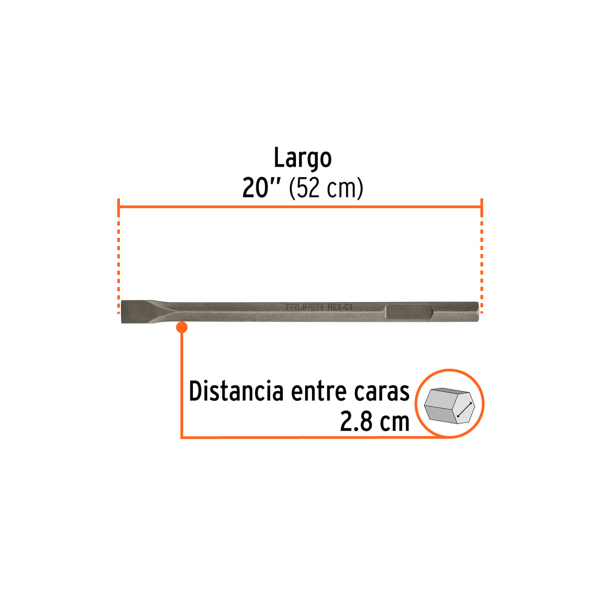 Cincel plano zanco hexagonal de 1-3/8' x 20', TRUPER, Truper, SKU 101231 — vista 3