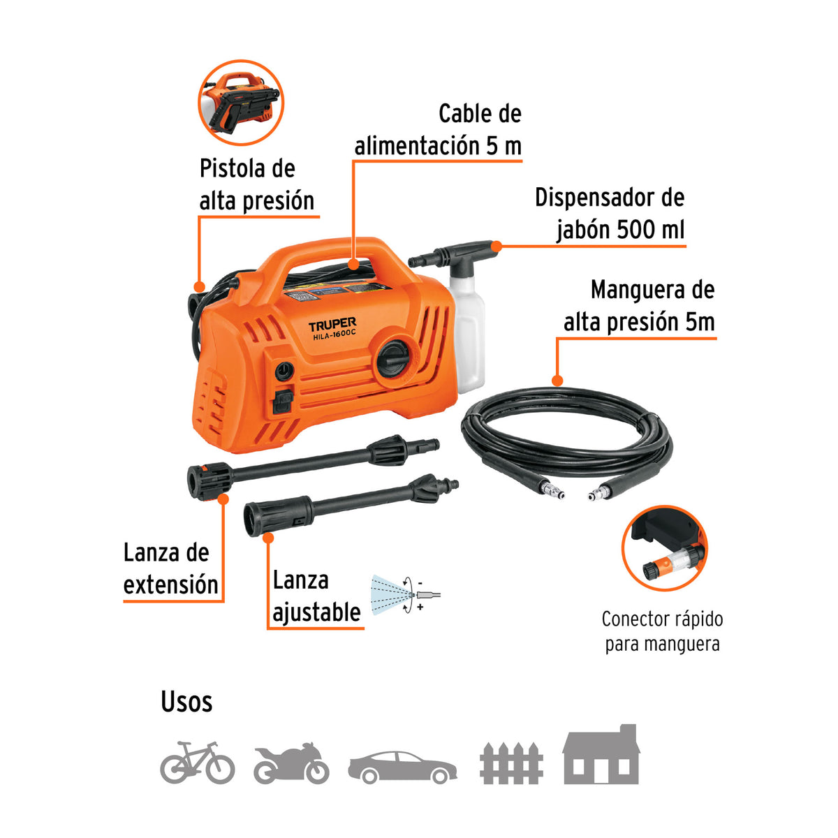Hidrolavadora eléctrica compacta 1600 PSI, TRUPER, Truper, SKU 102795 — vista 3