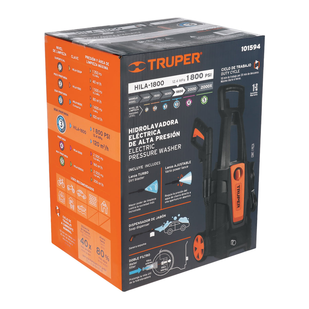 Hidrolavadora eléctrica 1800 PSI, TRUPER — foto oficial 2