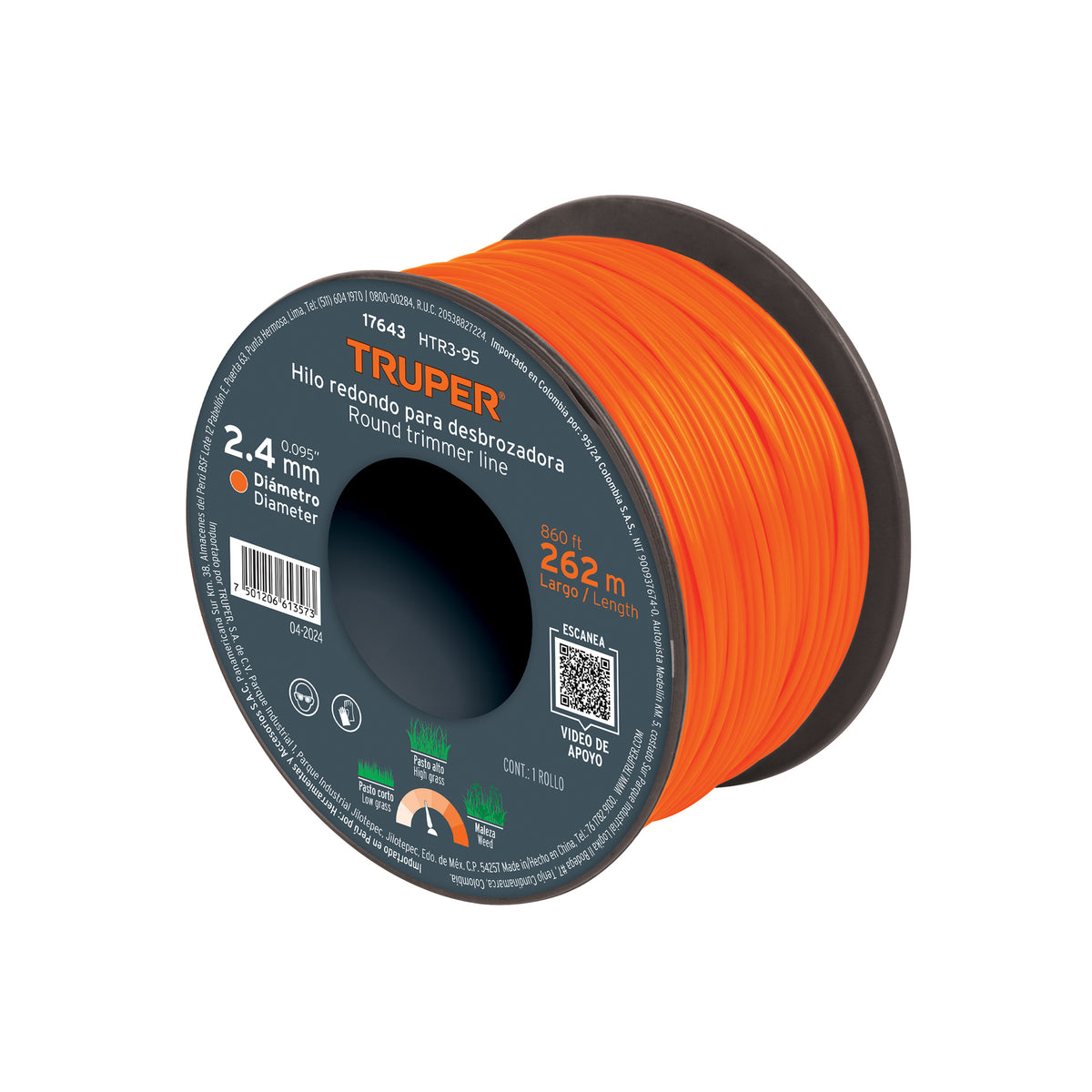 Hilo redondo para desbrozadora 2.4mm x 262mcarreteTRUPER — foto oficial 1