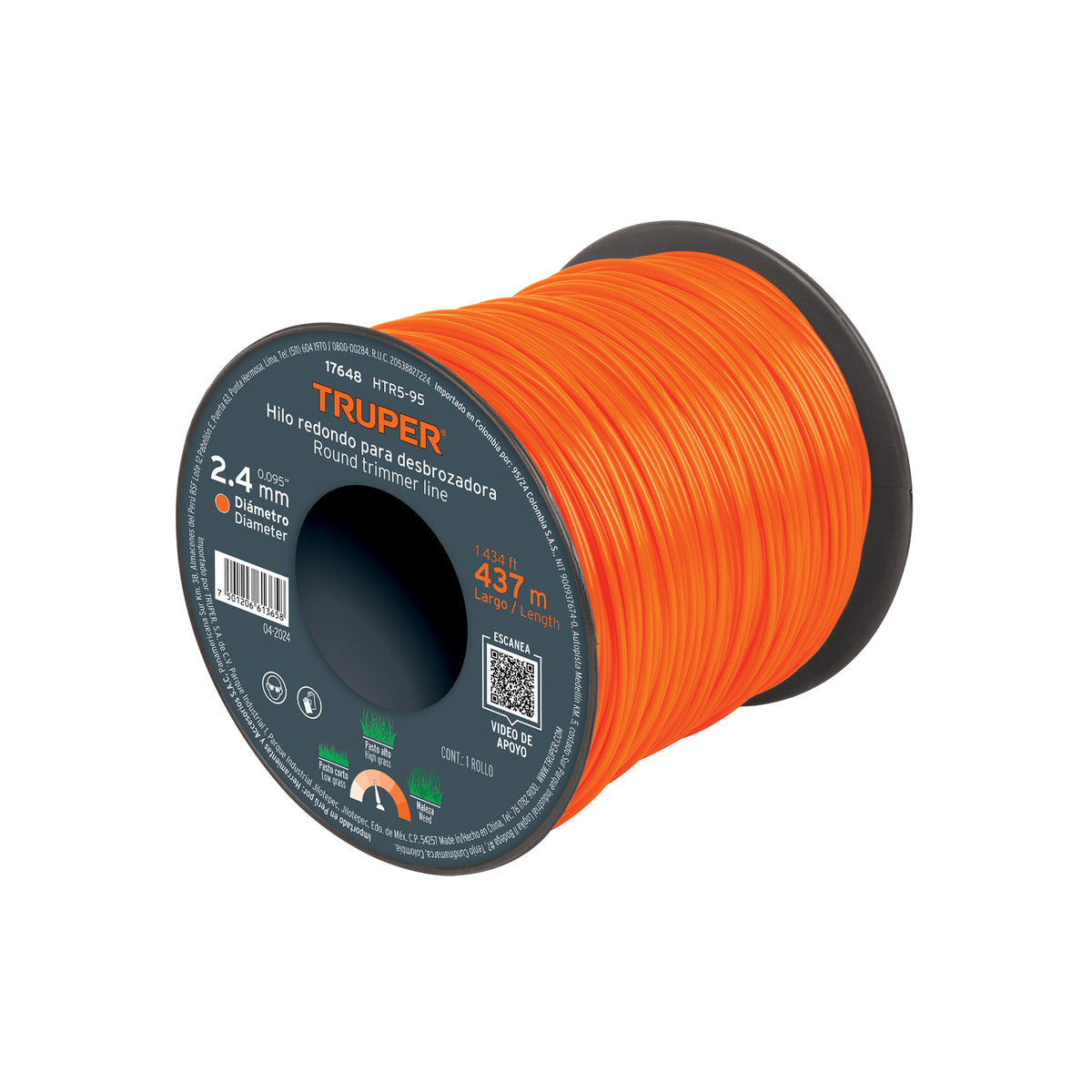 Hilo redondo para desbrozadora 2.4mm x 437mcarreteTRUPER — foto oficial 1
