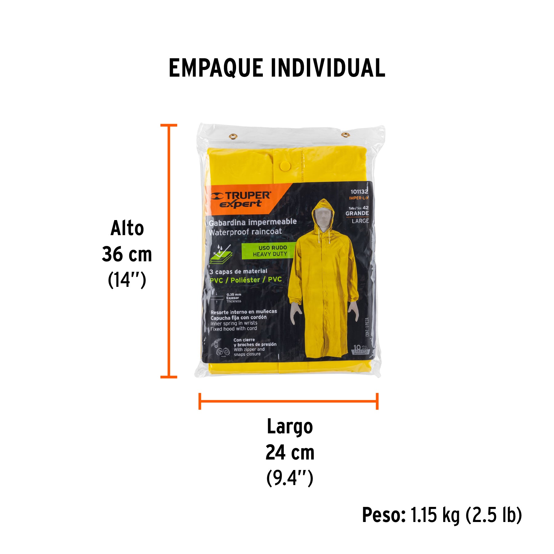 Gabardina impermeable triple capa, talla G, TRUPER EXPERT, Expert, SKU 101132 — vista 5