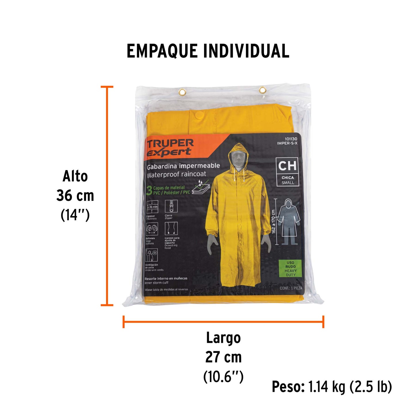 Gabardina impermeable triple capa, talla CH, TRUPER EXPERT, Expert, SKU 101130 — vista 5