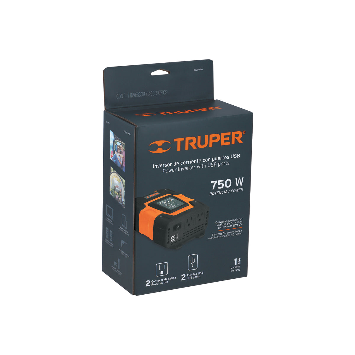 Inversor de corriente de 750 W con puertos USB, TRUPER — foto oficial 2