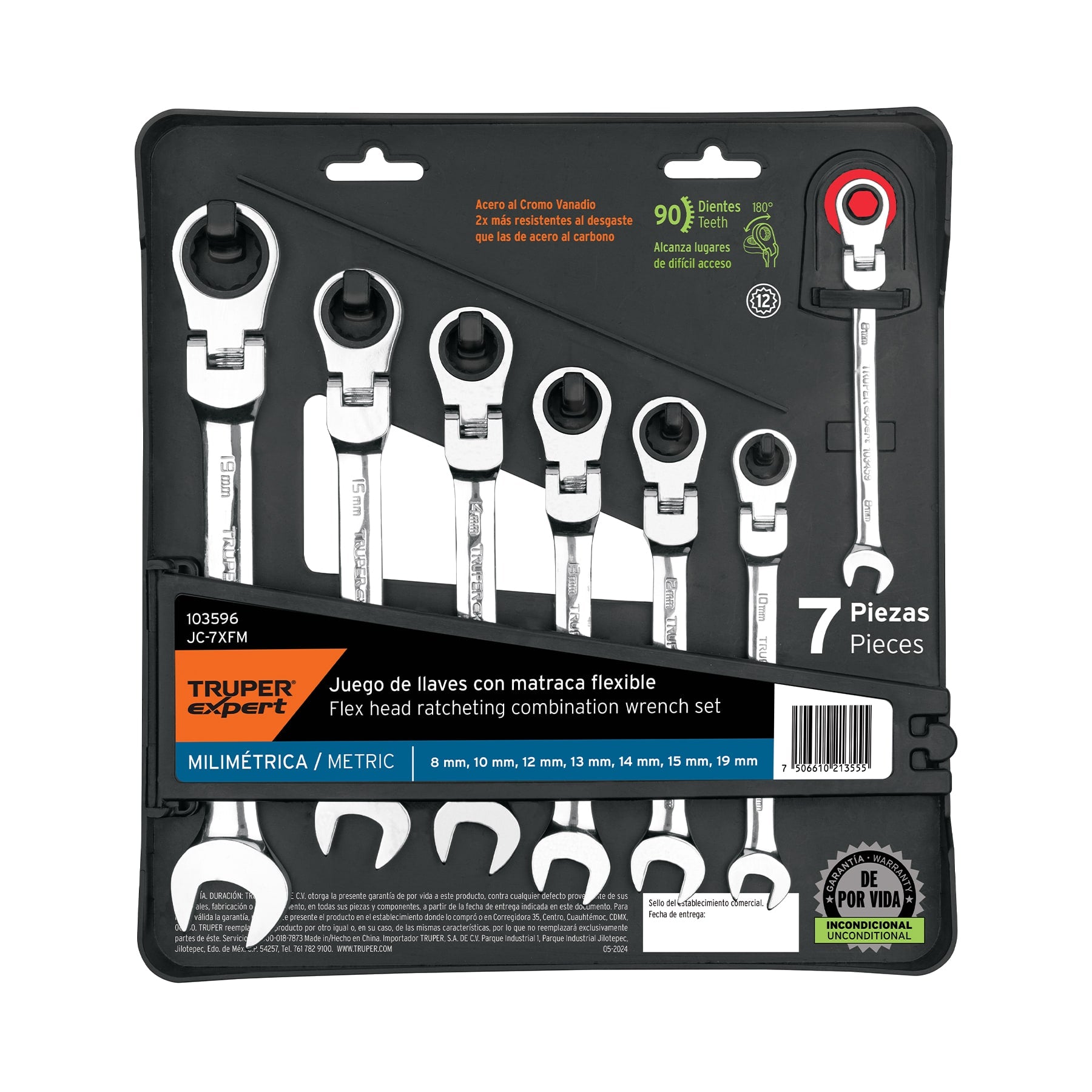 Juego de 7 llaves combinadas mm con matraca flexible, Expert, SKU 103596