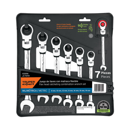 Juego de 7 llaves combinadas mm con matraca flexible, Expert, SKU 103596