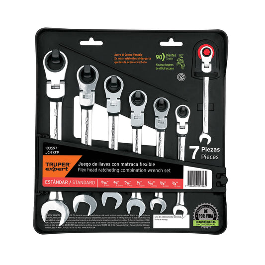 Juego de 7 llaves combinadas std con matraca flexible, Expert, SKU 103597