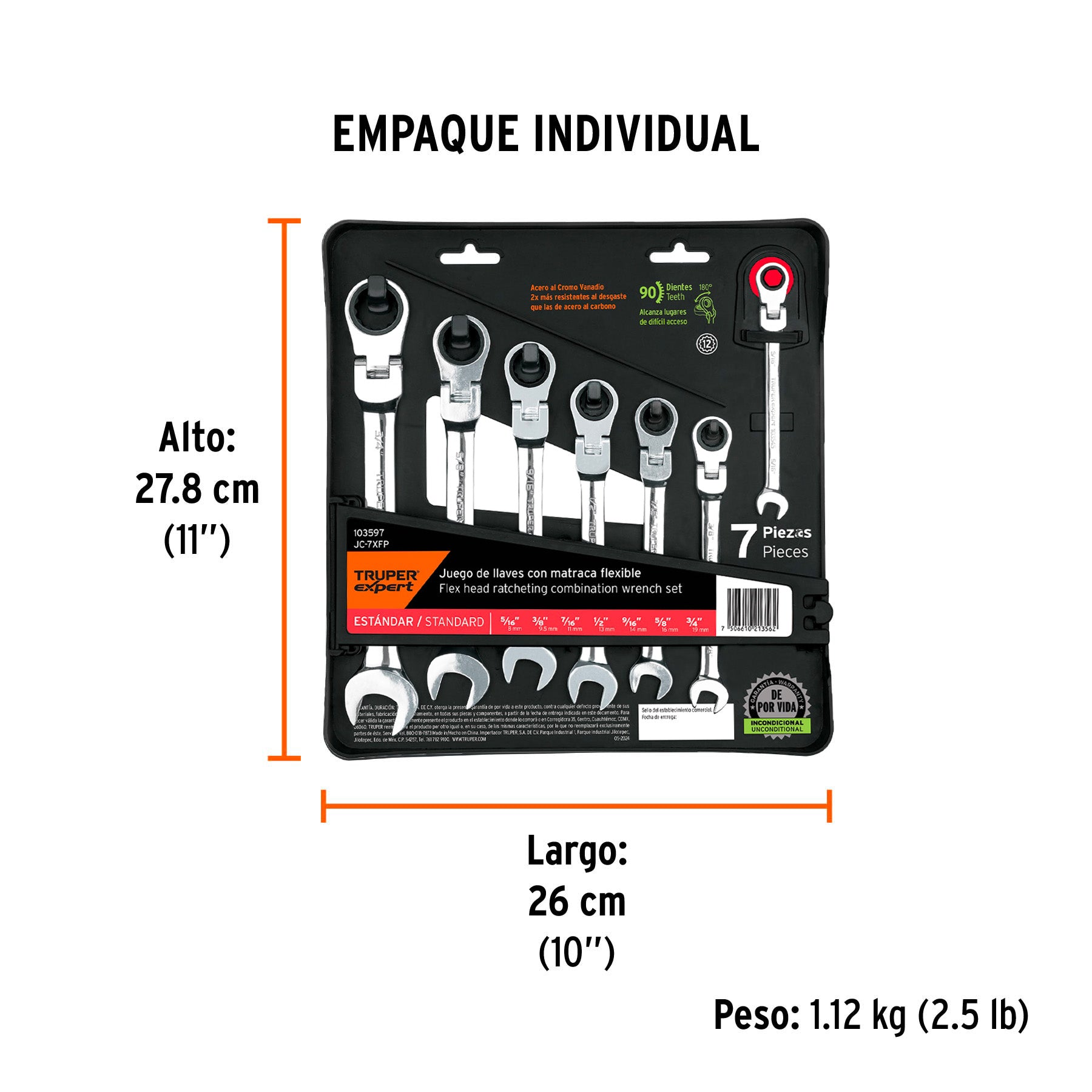 Juego de 7 llaves combinadas std con matraca flexible, Expert, SKU 103597 — vista 5