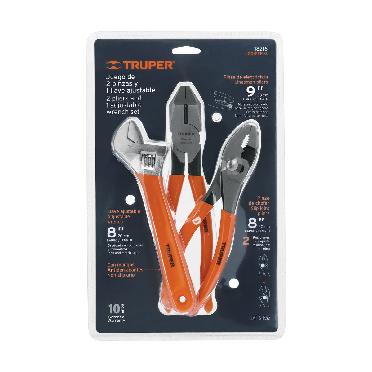 Juego con 2 pinzas y 1 llave ajustable mango de PVC TRUPER — foto oficial 1