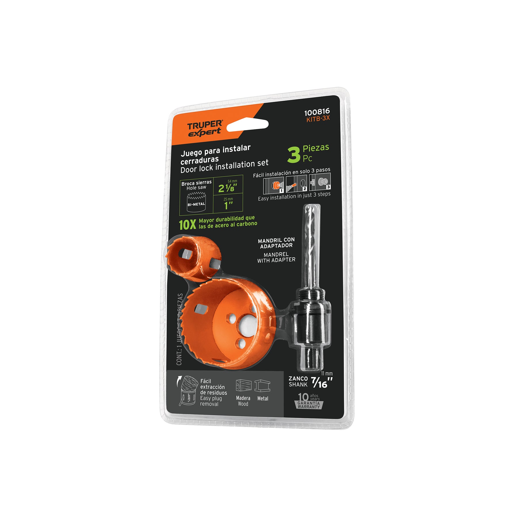Juego de 3 piezas para instalar cerraduras, TRUPER EXPERT, Expert, SKU 100816