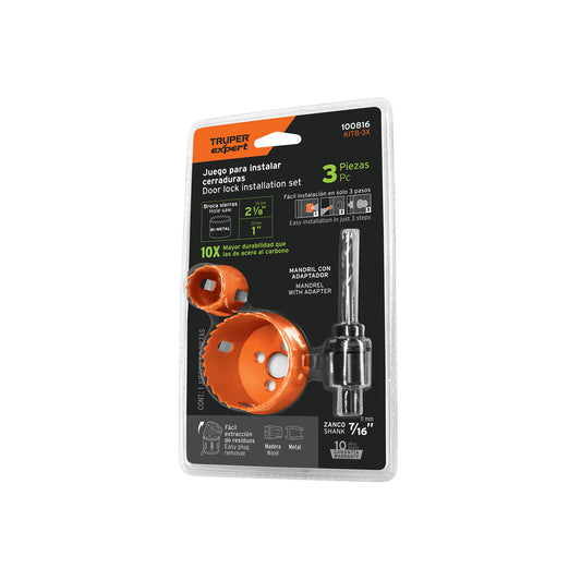 Juego de 3 piezas para instalar cerraduras, TRUPER EXPERT, Expert, SKU 100816