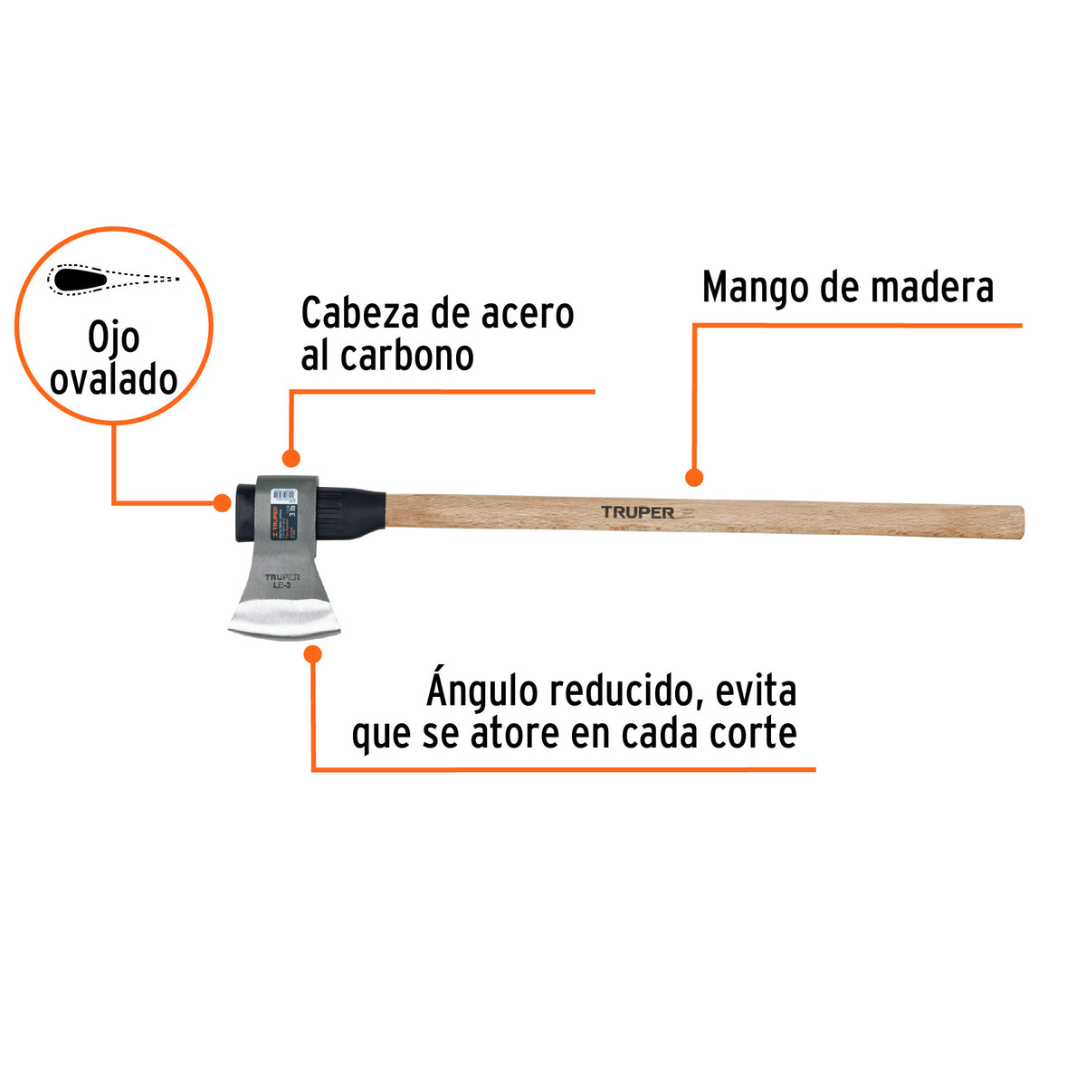 Hacha labor entera 3 lb, mango de madera 36', TRUPER, Truper, SKU 102969 — vista 3