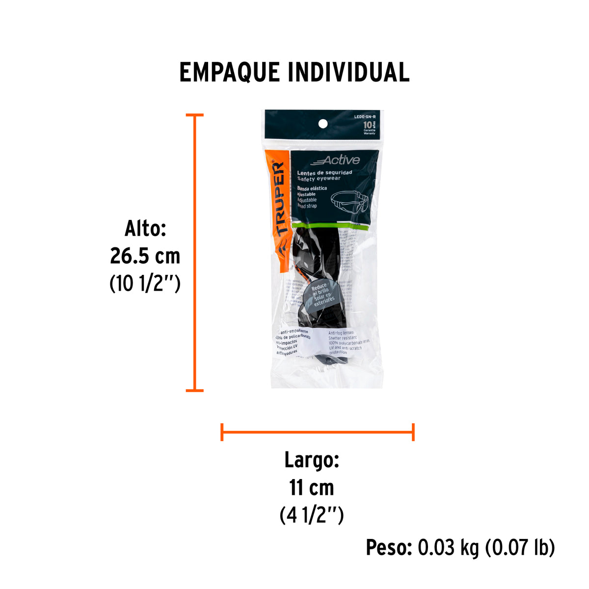 Lentes de seguridad, gris con banda elástica, Active, TRUPER, Truper, SKU 100293 — vista 5