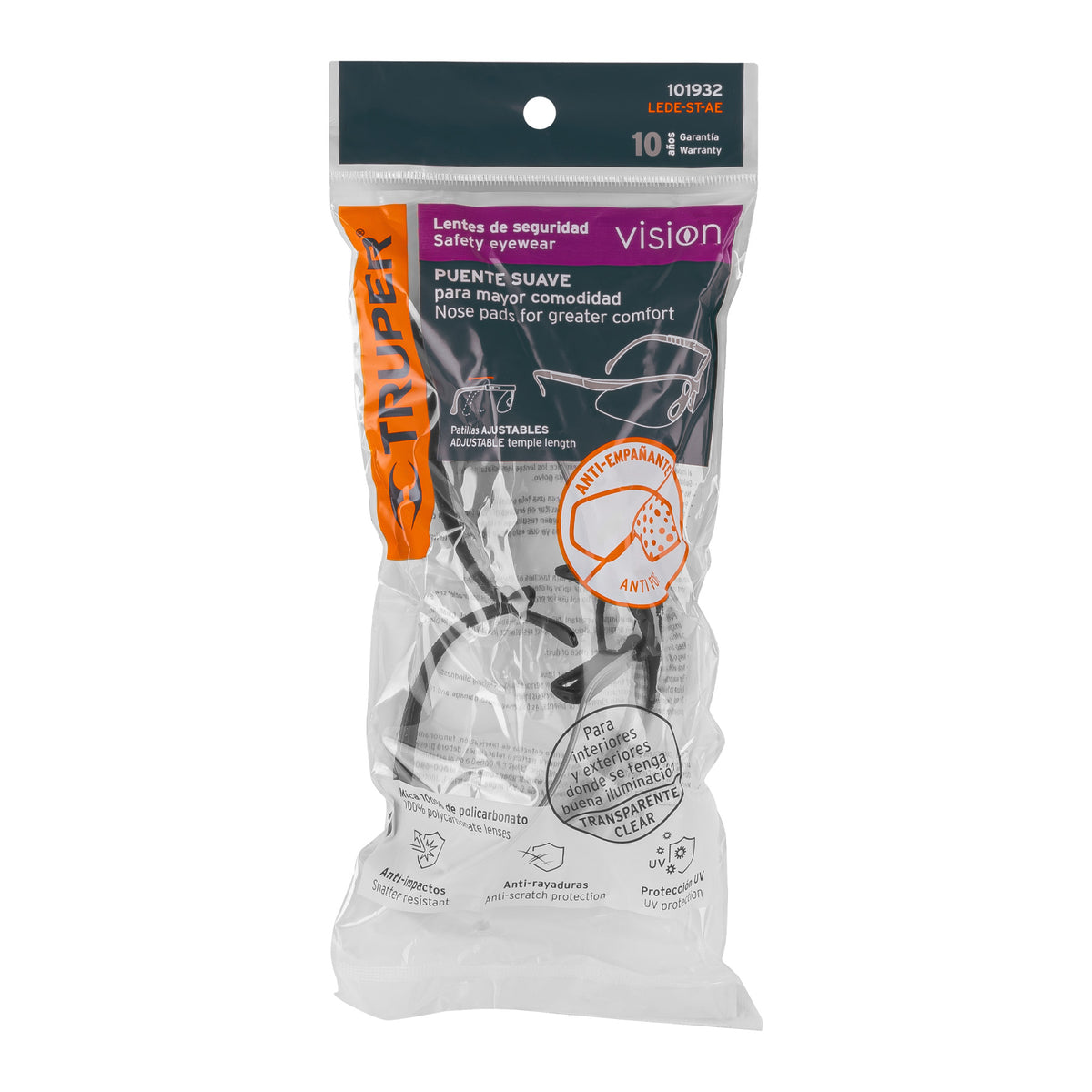 Lentes de seguridad transparentes con antiempaño, Vision, Truper, SKU 101932 — vista 2